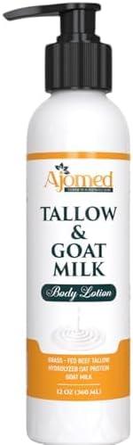 Tallow & Goat Milk Body Lotion for Sensitive Skin, Organic moisturizing Lotion - Soothes Dry skin, Goat Milk face and body Moisturizer - Handmade Tallow for skin cream (12 OZ, Oatmeal & Honey)