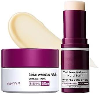 Eye Care Duo 60ea (30 Pairs) Calcium Multi Balm Stick & Hydrogel Under Eye Patches Hydrating & Smoothing Eye Treatment Gentle, Travel-Friendly Skincare Set