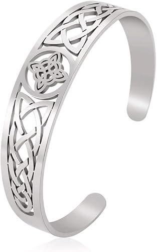 Dreamtimes Witch Knot Bracelet for Women Men Stainless Steel Adjustable Open Cuff Bangle Celtic Quaternary Wiccan Witches Knot Bracelet Witchcraft Amulet Jewelry Birthday Gift