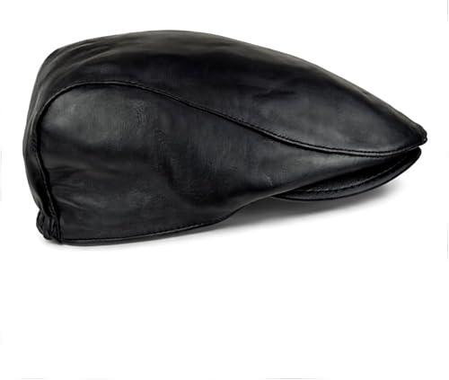 Handmade Men’s Real Leather Newsboy Cap – Vintage Sheepskin Leather Flat Cap, Classic Cabbie Driver Ascot Hat