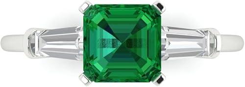 Clara Pucci 14K Solid Gold Engagement Ring for Women | 1.62 cttw Emerald Square Emerald Cut Three-Stone | Real White Gold Wedding Ring