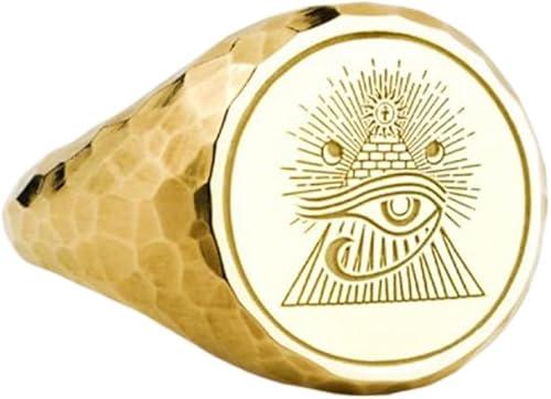 eye of horus signet ring| hammered egyptian jewelry| protection symbol ancient gift for him| spiritual power ring men| 925 sterling silver gold plated