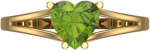 Clara Pucci Natural Peridot Heart Cut Solitaire Ring | 14K Solid Gold | 1.00 cttw | Womens Yellow Gold Fashion Jewelry