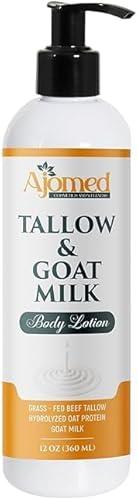 Tallow & Goat Milk Body moisturizing Lotion for Sensitive Skin, handmade tallow cream (12 Fl OZ, Lavender Vanilla)