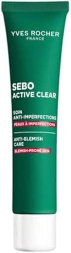 Yves Rocher Sebo Active Clear Anti-Blemish Moisturizing Cream Reduces Blackheads Imperfections Lightweight Hydration All Skin Types - 40ml / 1.35 flOz