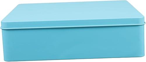 Ipetboom Large Square Tin Storage Box with Lid Extra Large Metal Container for Home Organization for Cookies Snacks and Packaging Sturdy Tinplate Blue
