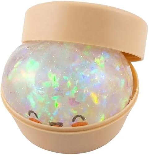 Glitter Dumpling Squishy Toy with Steamer Box Soft Slow Rise Sensory Fidget Toys Squishies Stress Ball for Adults Dumpling Squishy Fidget Toy Decompression Dough Easter Basket (Translucent White)
