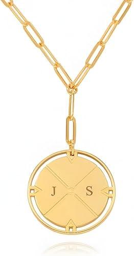 OAK & LUNA - Engraved Compass Necklace with Diamond - Personalised Interlocking Pendant with Initials - Gift for Her, Women - For Birthday, Mother's Day, Christmas