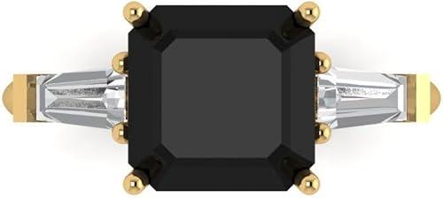 Clara Pucci 14K Solid Gold Engagement Ring for Women | 3 cttw Onyx Asscher Cut Three-Stone | Real Yellow Gold Wedding Ring