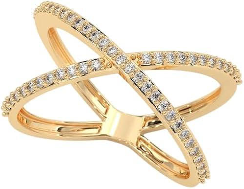 1Carat Moissanite Criss Cross Engagement Ring for Women, D Color VVS1 Solid 14K Gold Pave Setting Diamond Alternative Wedding Band, Promise Ring Gift for Her