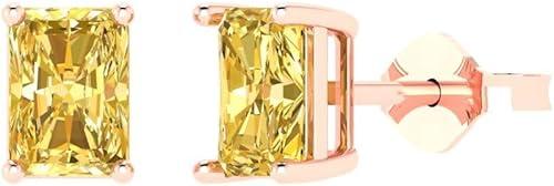 0.94cttw Emerald Cut Solitaire unique Fine Earrings Natural Orange Citrine Anniversary Stud Earrings 14k Rose Gold Push Back