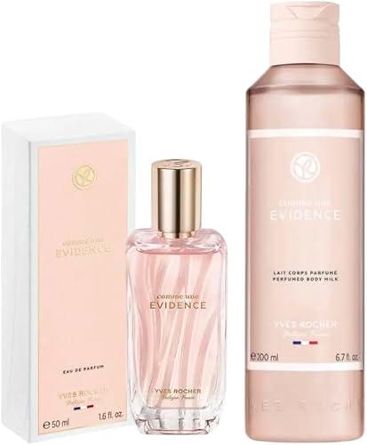 Yves Rocher Comme Une Evidence Perfume and Body Hair Body Milk Set of 2 for Women 200 ml./6.7 fl.oz. and 50 ml./1.7 fl.oz.