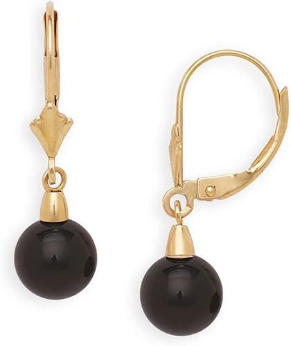 Solid 14k Yellow or White Gold Natural Onyx Gemstone Leverback Dangle Earrings - Black Onyx Earrings for Women - Hypoallergenic and non tarnish
