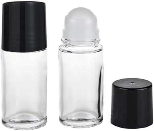 2 Pcs 50ml Glass Essential Oil Roller Bottles Refillable Roll on Empty Deodorant, Refillable, Containers Rollerball for Fragrance Roller Bottles (Clear)