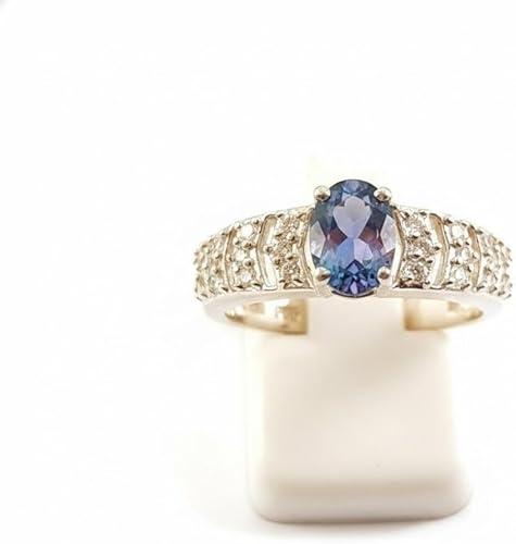 Delicate Alexandrite Engagement Ring - 7x5mm Oval Cut June Birthstone Ring in Sterling Silver with Rhodium Finish - Handmade Boho & Hippie Style Jewelry