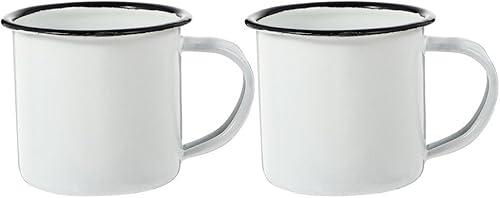 2-Piece White Enamel Cup Set, Vintage Tin Mugs for Camping, Hiking, and Outdoor Coffee, Durable Rustic Iron Drinkware