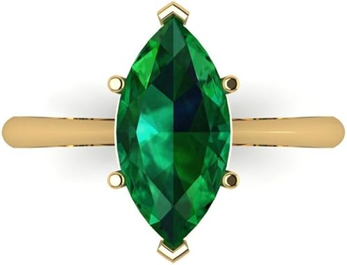 Clara Pucci 14K Solid Gold Engagement Ring for Women | 2.5 cttw Emerald Marquise Cut Solitaire | Real Yellow Gold Wedding Ring