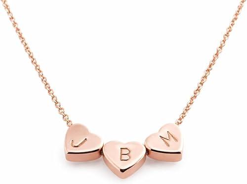 Petite Boutique Personalized Heart Initial Necklace Custom Hand Stamped Letter Charm Necklace for Women and Girls Multiple Heart Initials Family Name Jewelry Meaningful Gift