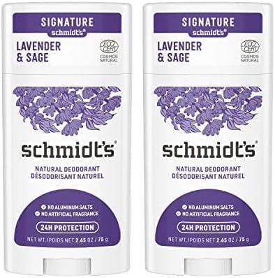 Schmidt's Aluminum-Free Vegan Deodorant Lavender & Sage with 24 Hour Odor Protection, 2 Count for Women and Men, Natural Ingredients, Cruelty-Free, 2.65 oz