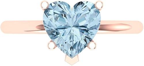 Clara Pucci 14K Solid Gold Engagement Ring for Women | 2 cttw Aquamarine Heart Cut Solitaire | Real Rose Gold Wedding Ring