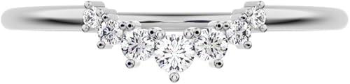 Clara Pucci 0.105 Ct Round Cut Moissanite Dainty Minimalist Curved Stackable Constellation Cluster Arc 14K Solid White Gold Everyday Wedding Band