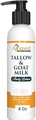 Tallow & Goat Milk Body moisturizing Lotion for Sensitive Skin, handmade tallow cream (8 Fl OZ, Sandalwood Vanilla)