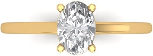 Clara Pucci 1.0 Carat Brilliant Oval Cut Clear Zircon 14K Yellow Gold Solitaire Bridal Wedding Everlasting Promise Ring Dainty Band