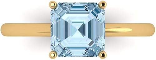 2.0 ct Asscher Cut Natural Aquamarine 14k Yellow Gold Solitaire Wedding Engagement Bridal Promise Ring