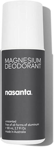 nasanta Magnesium Deodorant, Aluminum Free for Women & Men – 99.5% Natural or Naturally Derived, Clinically Tested for Sensitive Skin, Fragrance Free, Made in Sydney, Tested in NYC, 2.7 Fl Oz Roll-On