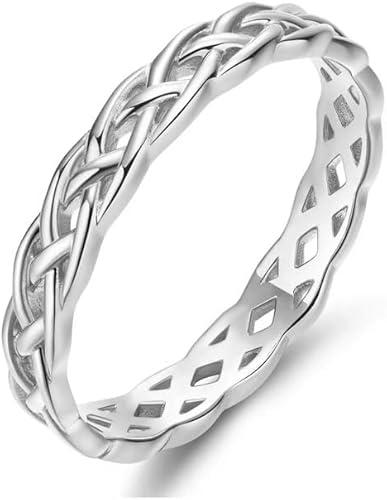 10K 14K 18K Gold 3MM Eternity Celtic Knot Wedding Band for Women Trinity Irish Celtic Knot Stackable Band Ring Jewelry Gift for Her Wife