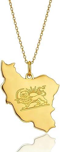 Dreamtimes Iran Lion and Sun Pendant Necklace for Men Women Iran Map Necklace Stainless Steel Iranian Memorial Necklaces Vintage Iran Pendant Jewelry