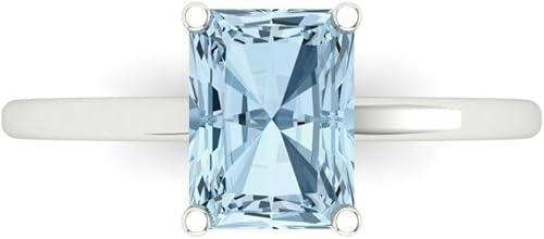 2 ct Emerald Cut Natural Sky Blue Topaz 14k Yellow Gold Solitaire Wedding Engagement Bridal Promise Ring