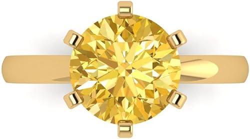 Clara Pucci 14K Solid Gold Engagement Ring for Women | 3 cttw Citrine Round Cut Solitaire | Real Yellow Gold Wedding Ring