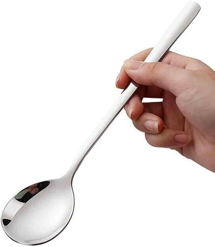 Korean Spoon, Stainless Steel Table Soup Spoons with Long Handles for Home, Kitchen, or Restaurant Flatware Set (Pattern 06,One Size)