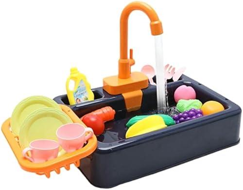 Kitchen Toy Sink Toy Dishwasher Playing Toy with Running Water Dish Wash Toy Playhouse Toy Role-Playing Toy (Dark Blue)