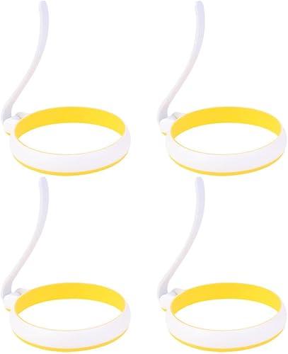 PRETYZOOM 4Pcs Nonstick Silicone Egg Rings 5 Inch Round Omelette Molds with Handles for Easy Cooking on Griddle and Frying Pan Food Grade Egg Mold Set for Breakfast Sandwiches and Pancakes