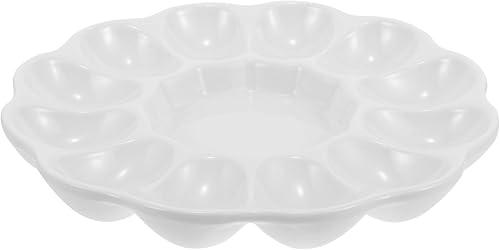 MAGICLULU Deviled Egg Platter Tray Ceramic Easter Egg Plate Holds 12 Eggs 8 Inch Egg Dish Serving Platter Display Holder for Party Deviled Egg Container White