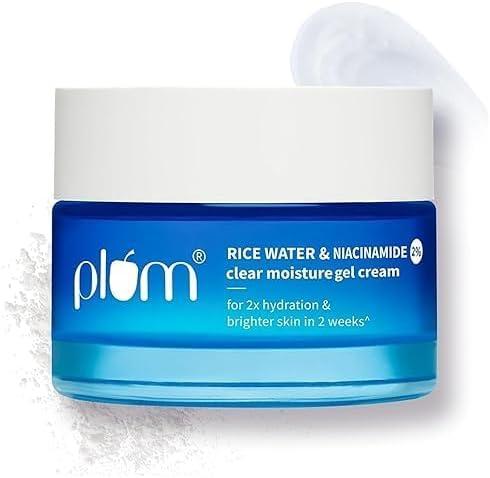 Plum 2% Niacinamide & Rice Water Face Moisturizer | Lightweight Gel Cream for Oil-Free Hydration & Bright-Looking Skin | Fragrance-Free | Vegan | 25 g
