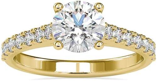 1ct 6.5mm 10K 14K 18K Gold Moissanite Engagement Wedding Ring for Women Classic 4-Prong Simulated Diamond Promise Bridal Ring Size 4-12