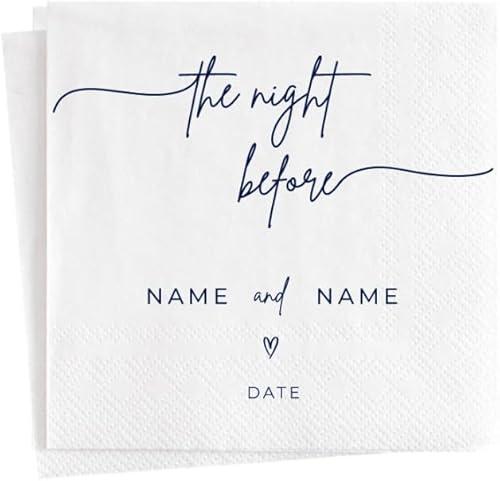 100 Pcs The Night Before Custom Rehearsal Dinner Cocktail Napkin - Personalized Napkins with Name & Date- Customized Napkins for Rehearsal Dinner Wedding Engagement Party Bridal Showers Decor