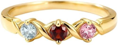 10K/14K/18K Personalized 1-4 Birthstone Rings for Women Mom Wife Custom Engraved Names Promise Rings for Mom Wife Jewelry Gift for Mothers Day Birthday Size 3-16