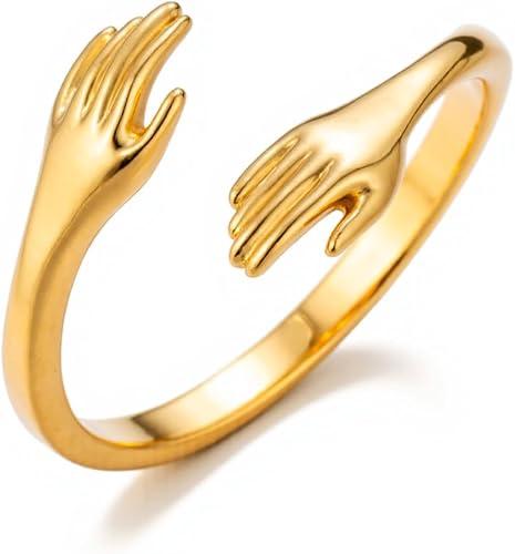 LIKGREAT Hug Ring for Women Stainless Steel Adjustable Open Hugging Hands Ring Anniversary jewelry for Mom Wife Daughters Sister