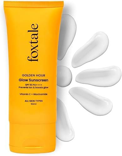 FoxTale Vitamin C & Niacinamide Glow Sunscreen Spf 50 Pa++++, Lightweight, Fast Absorbing, Uva And Uvb Filters, Prevents Tanning, No White Cast, Non-Greasy, For Men&Women, All Skin Types - 50 Ml