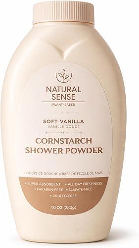 Natural Sense Shower Powder SOFT VANILLA (vanille douce) Plant-Based Cornstarch Dusting Powder - 10 Ounce - Pack-1