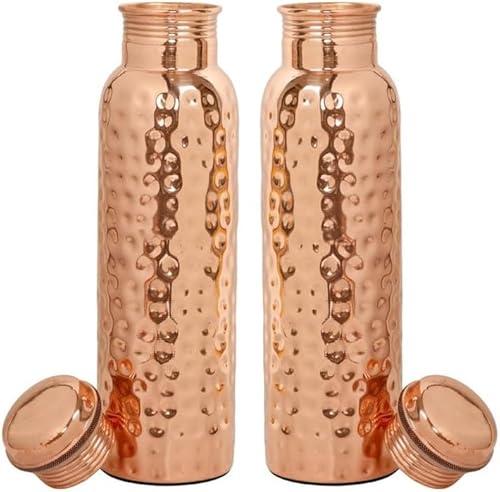 Pack of 2 Hammered Pure Copper Water Bottle 32 OZ/950 M Leak Proof Ayurvedic Copper Bottle for Sports, Yoga, Travel & Daily Use