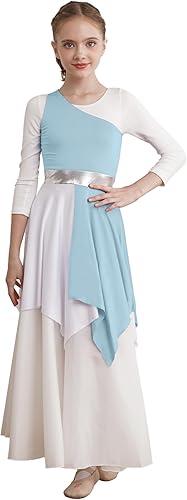 Shinsto Kids Girls Asymmetrical Color Block Liturgical Praise Dance Dress Tunic Church Lyrical Worship Dancewear