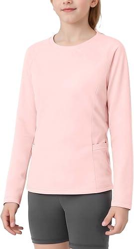 Kids Long Sleeve T-Shirt Quick-Dry Rash Guard Tee Crew Neck Solid Color Shirts with Side Pocket for Boy Girl Youth