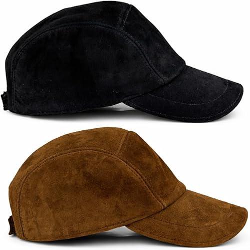 2 Pack Genuine Suede Leather Baseball Cap for Men & Women – Handmade Real Sheepskin Dad Hat