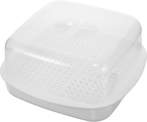 Hemoton Microwave Steamer Box 9.05 Inch with Transparent Lid for Fast Cooking Dim Sum Vegetables and Buns Heat Resistant Microwave Oven Steamer Basket