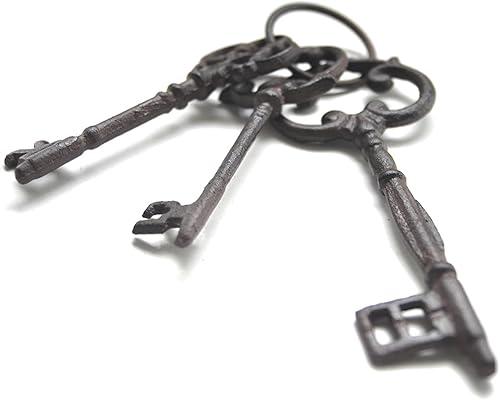 BLESSUME Punk Key Chain Medieval Bronze Skeleton Keys on Ring
